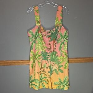 FARM Rio Leaf Print Midi Dress in Pink and Green